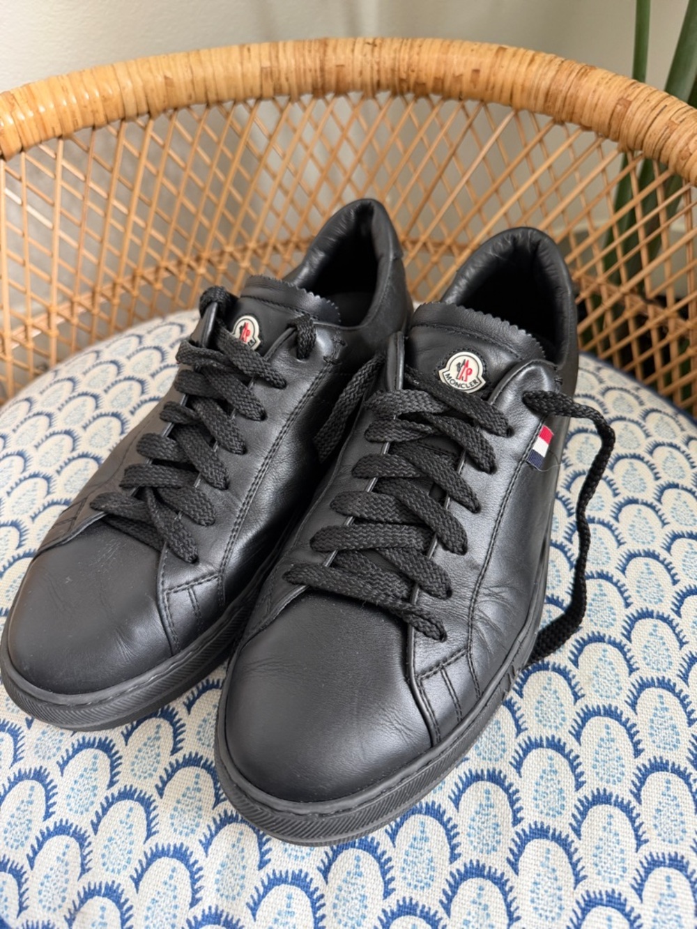 Moncler Alodie Ladies Black Soft Leather Sneakers